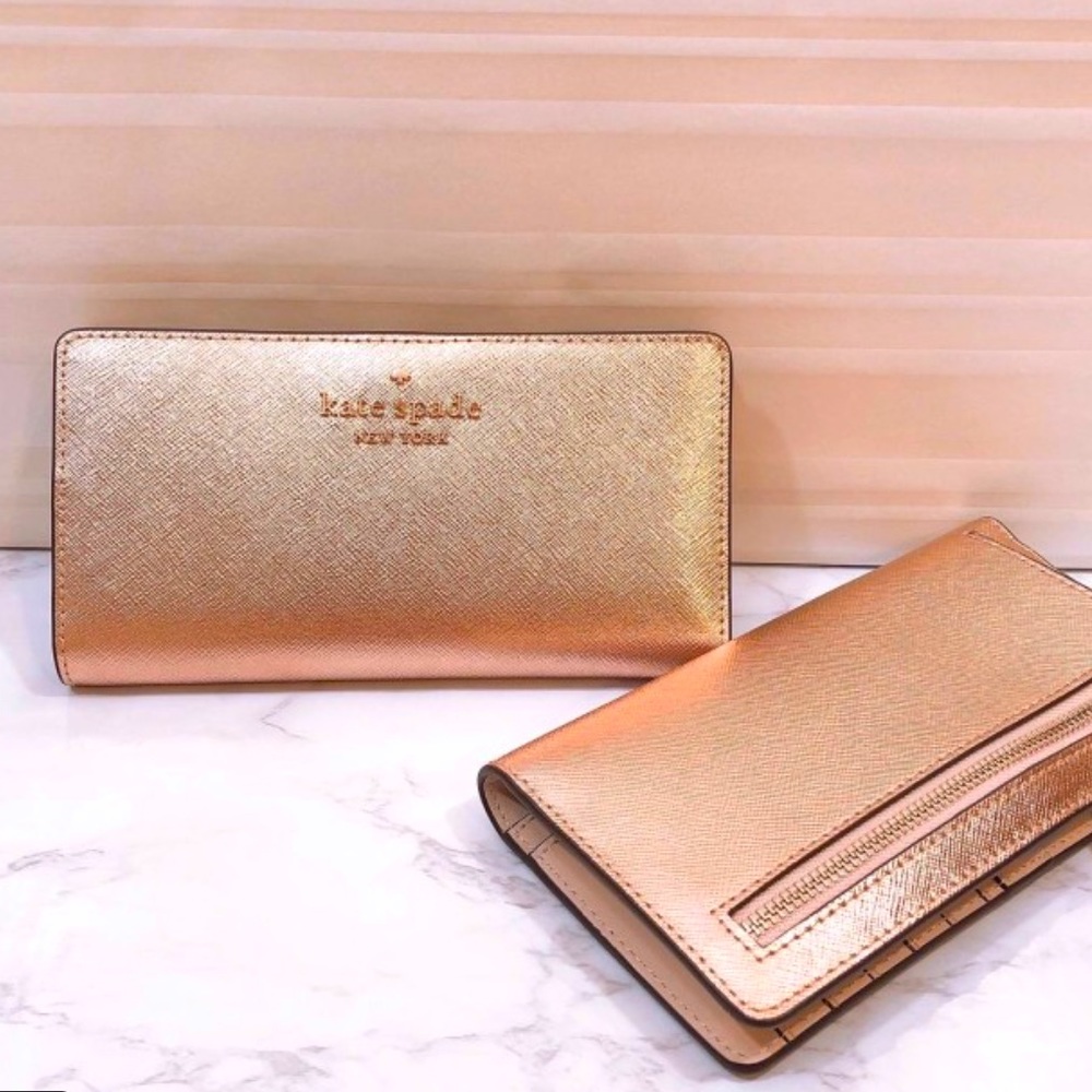 NWT* kate spade | Bags | Katespade Large Slim Bifold Wallet Rose Gold